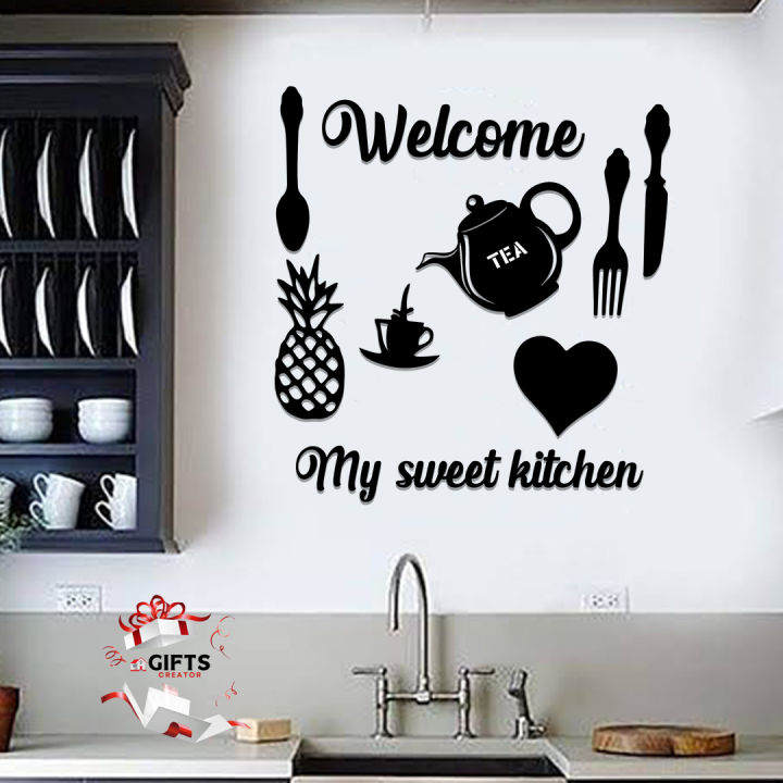 Welcome Home Kitchen Wall Sticker for Kitchen Decoration items I Home and kitchen decoration items I Wall Decoration items I Wall Hanging For Decoration Pieces I Wall Art I kitchen Art I Decoration Pieces For kitchen I Decoration Pieces