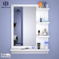 Wooden Wall-Mounted Vanity Table with Mirror & Shelves – Compact Space-Saving Dresser for Bedroom. 