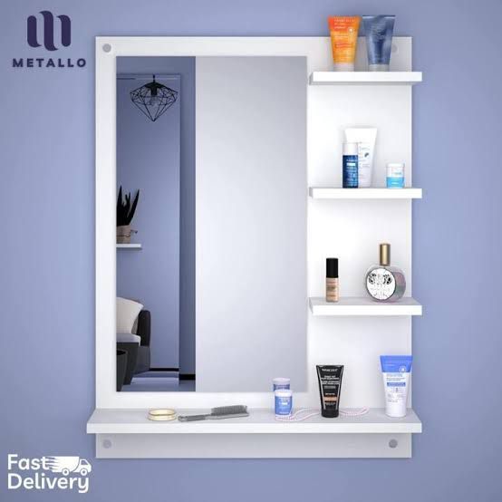 Wooden Wall-Mounted Vanity Table with Mirror & Shelves – Compact Space-Saving Dresser for Bedroom