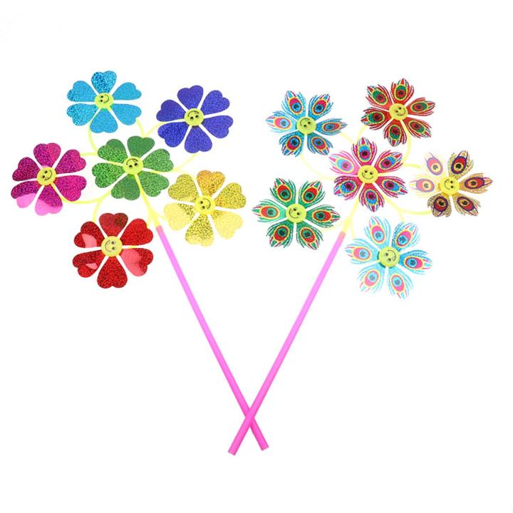 Kids 6 petals Plastic Flower Windmill Toy Outdoor Toys For Children Wind Spinner