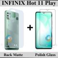 Infinix Hot 11 Play Tempered Glass Screen Protector + Back Protector Soft Skin Sheet Matte Style For Infinix Hot 11 Play. 