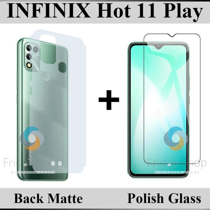 Infinix Hot 11 Play Tempered Glass Screen Protector + Back Protector Soft Skin Sheet Matte Style For Infinix Hot 11 Play