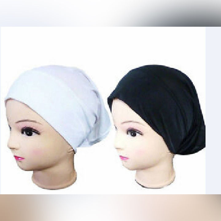 Plainn white Black Muslim Headscarf Iner Hijab Caps Wraps Women Islamic Under Scarf Ninja Scarf Ramadan Stretch Cotton Bonnet Caps Full Cover Islamic Hat Pack of 2