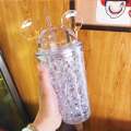 Cool Summer Mickey Ice Crack Straws Smoothie Maker Cup Small Frozen Plastic Milkshake Smoothie Cups Iced Drinks Mug - 650ml. 