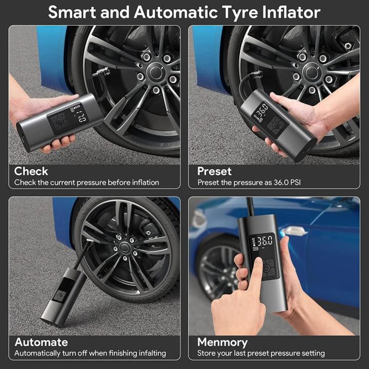 Smart Wireless Portable Air Pump | Automatic Digital Tyre Inflator with LCD Display | Rechargeable Cordless Air Compressor for Car, Bike, Bicycle & Sports Equipment | Preset & Memory Function"
