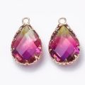 Pandahall 2Pcs Mixed Color Teardrop Shape Glass Imitation Tourmaline Pendants with Brass Finding for Earring Jewelry Making Gift. 
