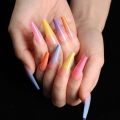 24pcs/bag Long Coffin Nails Rainbow Ballerina Full Cover Nail Art Tips Beauty Artificial False Nails Manicure Charms. 
