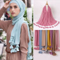 aldhani-Chiffon Hijab Scarf Women Head Wrap Shawls Flower Hijabs Tassel Scarves. 