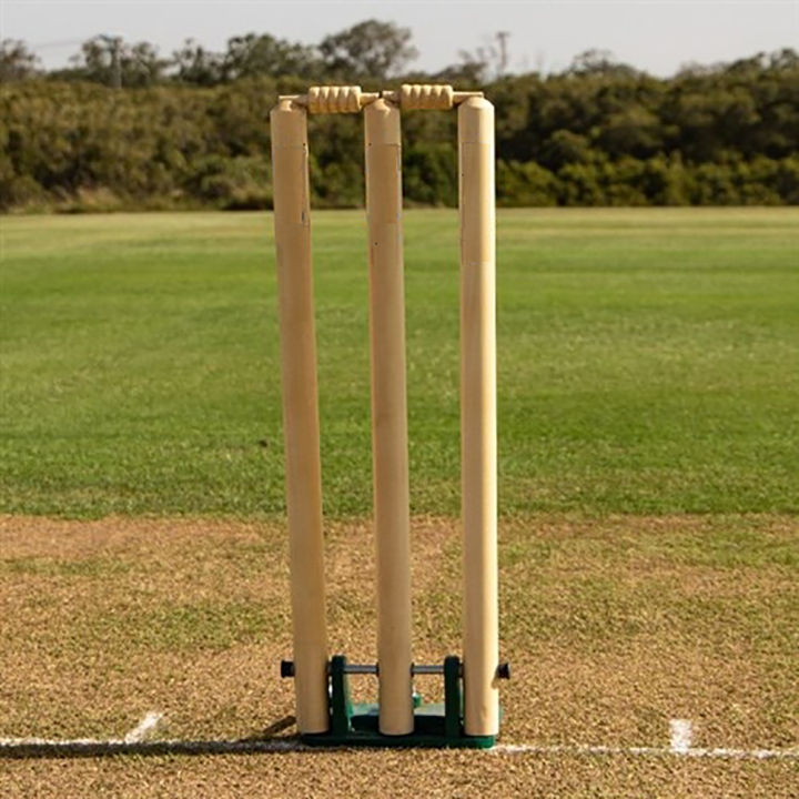 Wooden%20Cricket%20Wickets%20with%20Bails%20and%20Spring%20Base%20Stand%20For%20Hardball%20Cricket.%20-%20Image%205