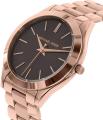 Michael Kors Brown Dial Rose Gold Stainless Steel Ladies Slim Runway Watch MK-3181. 