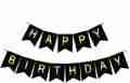 Happy Birthday Decoration Set- Black Banner Cards, 30 Mettalic Chrome Shiny Balloons and Golden Confetti Ballooons. 