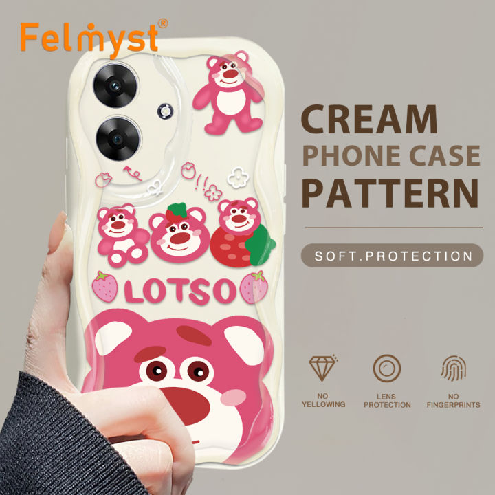 FELMYST for Realme Note 60 Narzo N61 Back Cover Lotso Pink Bear Cream Texture Wavy Edge Soft Silicone Phone Case