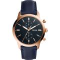 Fossil Men’s Quartz Blue Leather Strap Blue Dial 44mm Watch FS5436 Stainless Steel Wrist Watch For Men. 