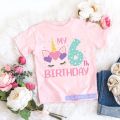 It's My 2-9th Birthday Numuber T-Shirt Kawaii Unicorn Eyelashes Cartoon Pink Kids Clothes Girls T Shirt Short Sleeve. 