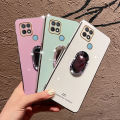 For Realme C21Y Back Cover + Rhinestone Ring Holder Stand Shiny Plating Square Bumper Girls Phone Case Soft TPU Silicone Shockproof Protective Cover. 
