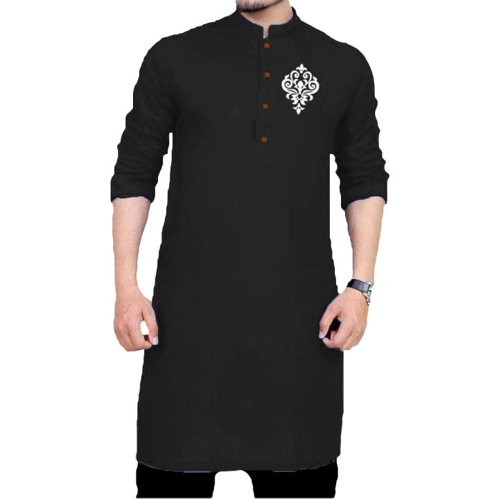 Elegant Black Chest Bunch Printed Kurta Pajama Set for Men and Boys Stylish Design Daraz.pk