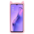 Oppo A3S Rubberised Cute Soft Heart Love Cat Mobile Cover For Girls. 