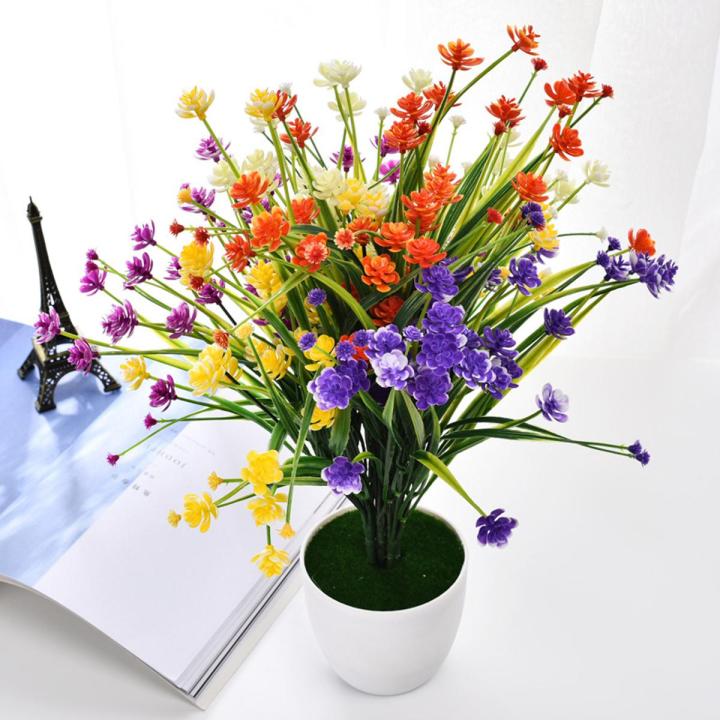 In Stock Wholesale Plastic Small Camellia Artificial Flower Narcissus Decoration Props Potted Flower Arrangement 7Seven Fork Spring Grass