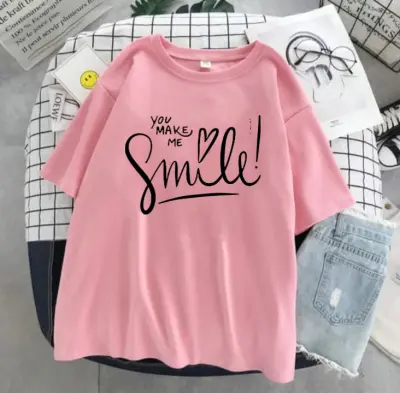YOU MAKE ME SMILE Classy Look Tag Printed Theme Summer Top Half Sleeve Tee Shirt Round Neck Cotton Trendy T-shirt Casual Tshirt Spring Wear Smart Fit Half Sleeve Tee Shirt for Women/Girls