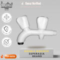 Premium Quality ABS PVC Double Bibcok For Toilet Shower/ Two Way Bib Cock with Flange 100% PTMT || Hot & Cold Water Easy Flow/ Kitchen, Bathroom, Wash Basin and Outdoor Faucet || Wall Mounted 5 Years Warranty / Wholesale Rate Price Guaranteed SUPERASIA. 