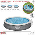 Bestway Fast Set Pools with Filter, 13 feet & 15 foot Extra Large Size Family Pool with 33 inch & 42 in depth, Inflatable Top Ring Quick Setup Deep Swimming Pool for Home with Water Filtration Pump, 57376, 57372, 57313, Easy Set Heavy Duty 3 Ply PVC Pool. 