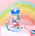 Sipper Bottle For Kids 600ml with Straws Strap & Strickers BPA Free Leakproof Children Sippers Plastic Water Bottles For Kid/Girl/Boy. 