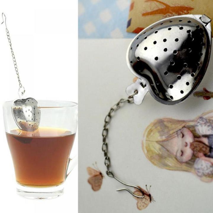 Cute Stainless Steel Heart Shaped Tea Infuser Strainer Filter Herb Steeper Hook