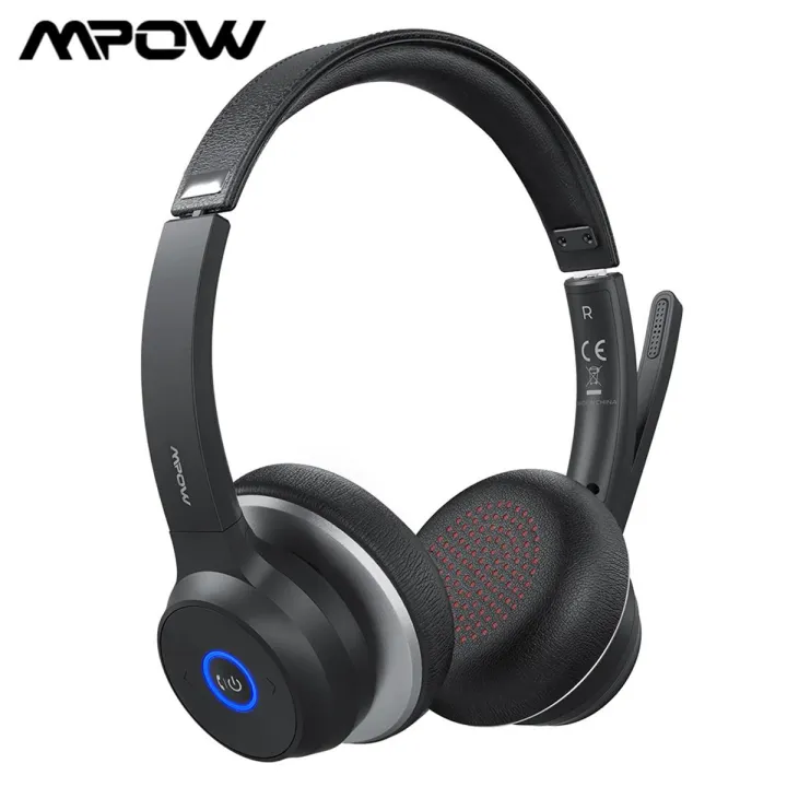 Mpow HC5 Bluetooth Headset V5.0, Wireless Headphones with Dual Microphone, CVC8.0 Noise Canceling, 22+Hrs Talk Time, Soft Ear Pad, Wireless Business Office Headset for Calling, Music (Wired Optional), over 200 hours standby time