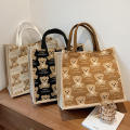 Portable Shopping Bag Fashionable Canvas Handbags Large-capacity Handbag Stylish Tote Bags Cotton Linen Tote Bag Shopping Bag Bear Pattern Tote. 