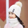 Winter caps for girls Knitted Scarf Hat Set Thick Warm Skullies Beanies Hats for winter cap s for Womens Outdoor Cycling Riding Ski Bonnet Caps Tube Scarf Rings. 