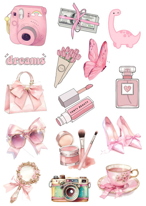 Makeup  Stickers  Aesthetic Stickers Pink Stickers 15 Pieces of Cute Cosmetics Stickers For Decoration Laptops Mobile and Journal Best Quality 2  Inch Adhesives Girls  Vibes For Beauty Lover