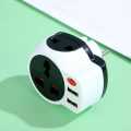 4-in-1 Multi Travel Adapter with Dual USB Port - Black/White Combo - Light Indication - Power Converter - 16A, 250V, 50-60Hz - Made in China. 