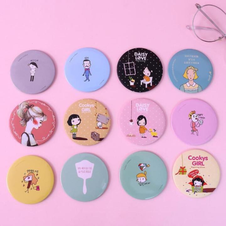 ins wind cartoon cute small mirror makeup mirror portable portable mirror female mini round mirror storage