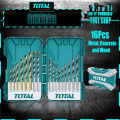 TOTAL TACSDL11601 16 Pcs Drill Bits Set (for Metal, Concrete and Wood). 
