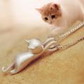 Fashion Women Silver Plated Cute Climbing Cat Charm Pendant Necklace Jewelry. 