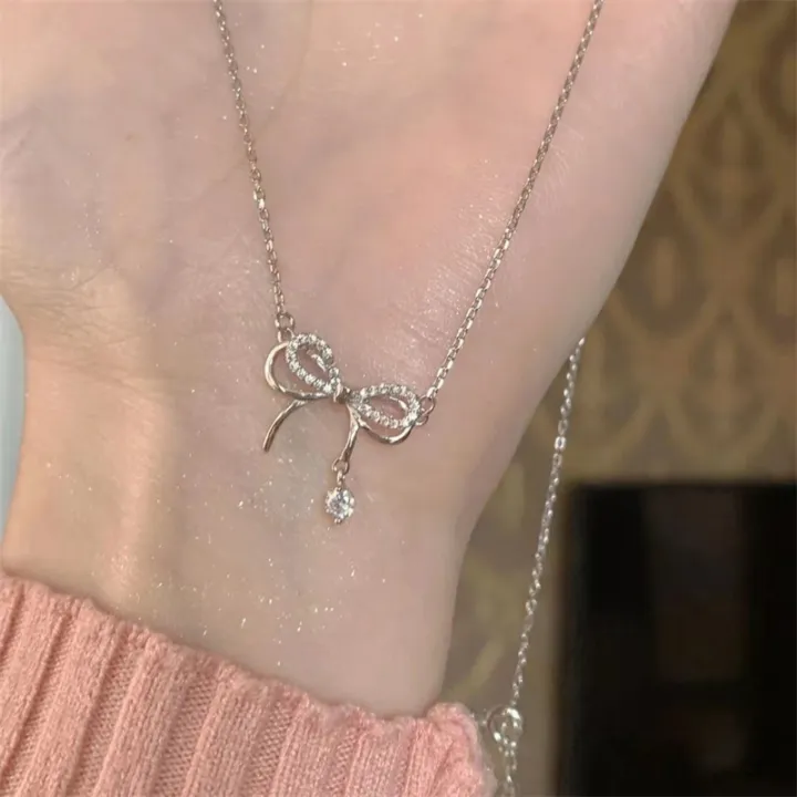 %E3%80%90Hot%20demand%E3%80%91Fashion%20Double%20Layered%20Bowknot%20Pendant%20Necklace%20For%20Women%20Girls%20Elegant%20Versatile%20Necklace%20Clavicular%20Chain%20Jewelry%20Accessories%20Luolong%20-%20Image%204