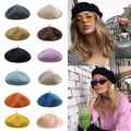 Women Girls Winter Warm Faux Wool Beret French Artist Beanie Hat Cap Red Black Purple Pink Orange Kawaii Flat Top Caps Warmers. 