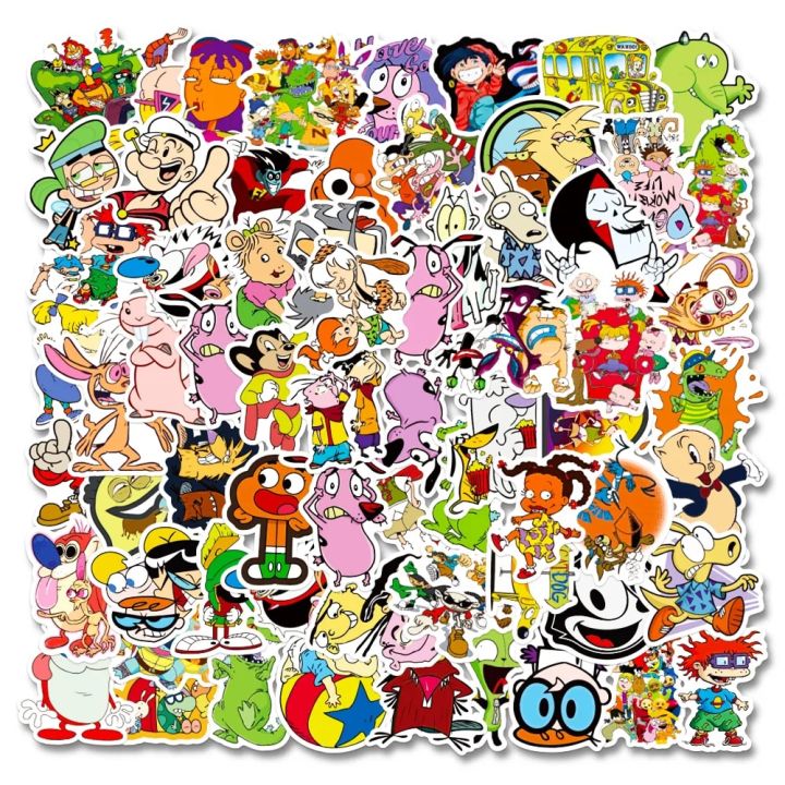 100PCS 90s Classic Cartoon Stickers Graffiti for Laptop Motorcycle Bike Car Guitar Skateboard Luggage Decal Kids Scrapbook Toys