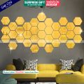 Gift City Presents Golden Acrylic Hexagon Mirror Wall Sticker Sets, 3D Wall Stickers, DIY Geometric Removable Acrylic Mirror Wall Decal, Personalized Art Hexagonal Mirror for Home Living Room Bedroom Decoration. 