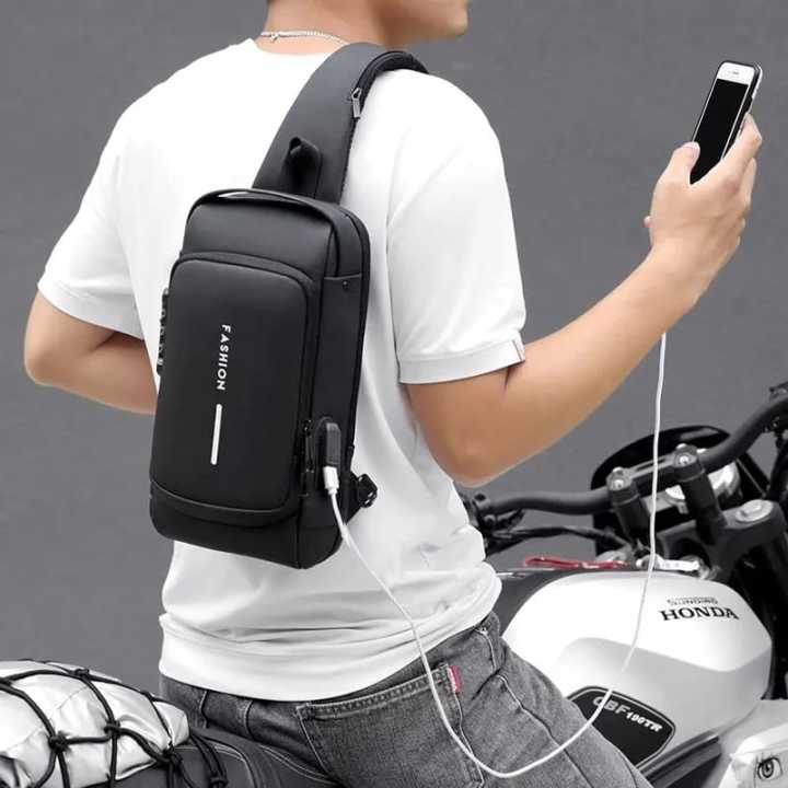 Bagzillas: Men's Anti-theft Waterproof Cross body Bag For Girls Cross Body Bag For Men Chest Shoulder Messenger Backpack USB Port With Num Lock Crossbody Bag