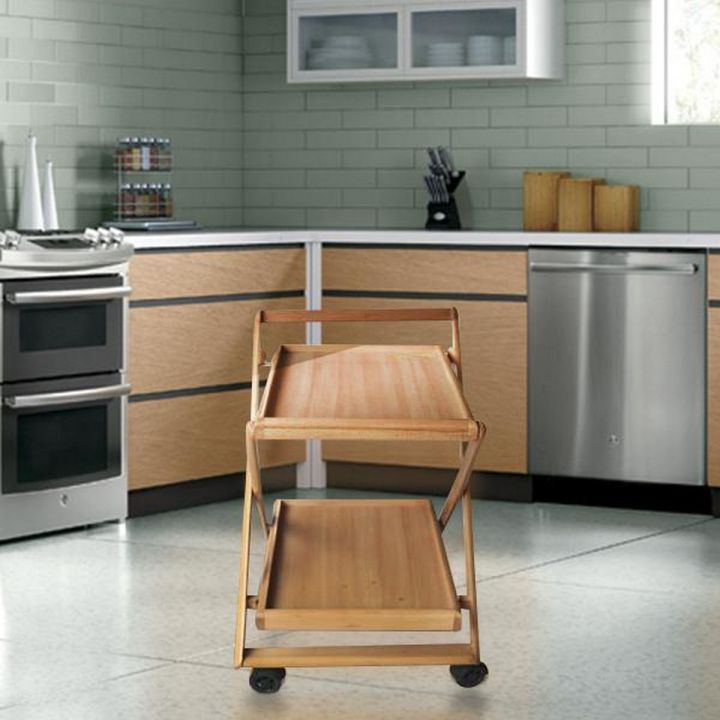 Serving Tea Trolley 2 Portions Detachable Good Quality Movable Beach Wooden (Beach Wood)