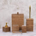 Wood Texture Brown 6 Pieces Bathroom Accessories Set. 