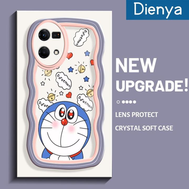 dienya For OPPO Reno 7 4G Reno 8 4G F21 Pro Case Cartoon Doraemon Pattern Macaron Colorful Lovely Cream Wave Border Soft Clear Shockproof Phone Cases Creative Camera Transparent Casing Simple Gentle Protective Cover