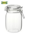 KORKEN IKEA 1-Liter Glass Food Storage Jar with Lid and Rubber Seal, Ideal for Tea, Sugar, Rice, and Pickles. 