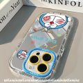 Fashion Doodle Cartoon Happy Doraemon Caseing Compatible for IPhone 11 15 13 12 14 Pro Max XR 7Plus 15 8 Plus X XS Max Luxury Bracelet Make Up Mirror Soft Cover. 