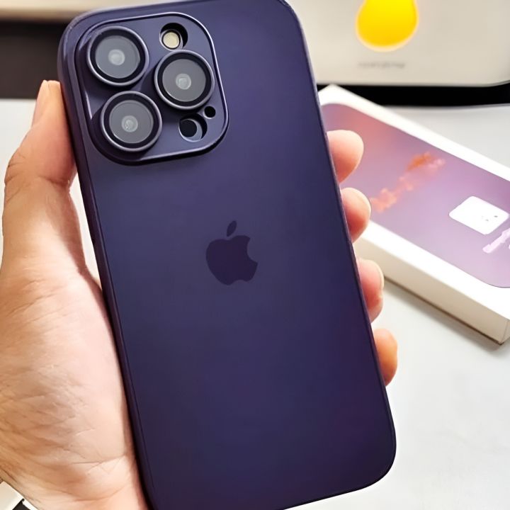 IPhone 13 Pro Max  Matte Glass Cover | Deep Purple AG Frosted Glass Border Case With Camera Protection with Soft Silicone Border for Apple iPhone 13 Pro Max