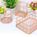 Wire Storage Basket Bin Organizer Holder for Kithen Bathroom Rose Gold Round. 
