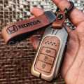 Honda Civic X 10 Th Gen 2016 - 2021 Premium Metal + Leather Key Case / Key Cover With Zinc Alloy Metal  Waterproof Scratch Proof - Vintage Brown. 