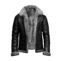Black Shearling Leather Jacket For Men. 