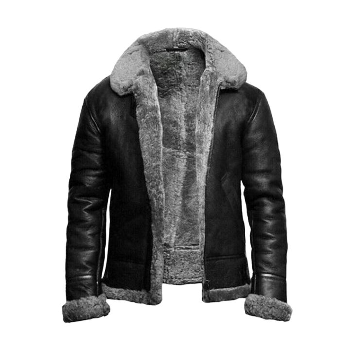 Black Shearling Leather Jacket For Men